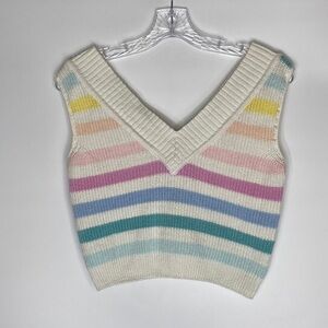 Vintage Robin Ross Striped Vneck Cropped Sweater Tank Top S/M 80s